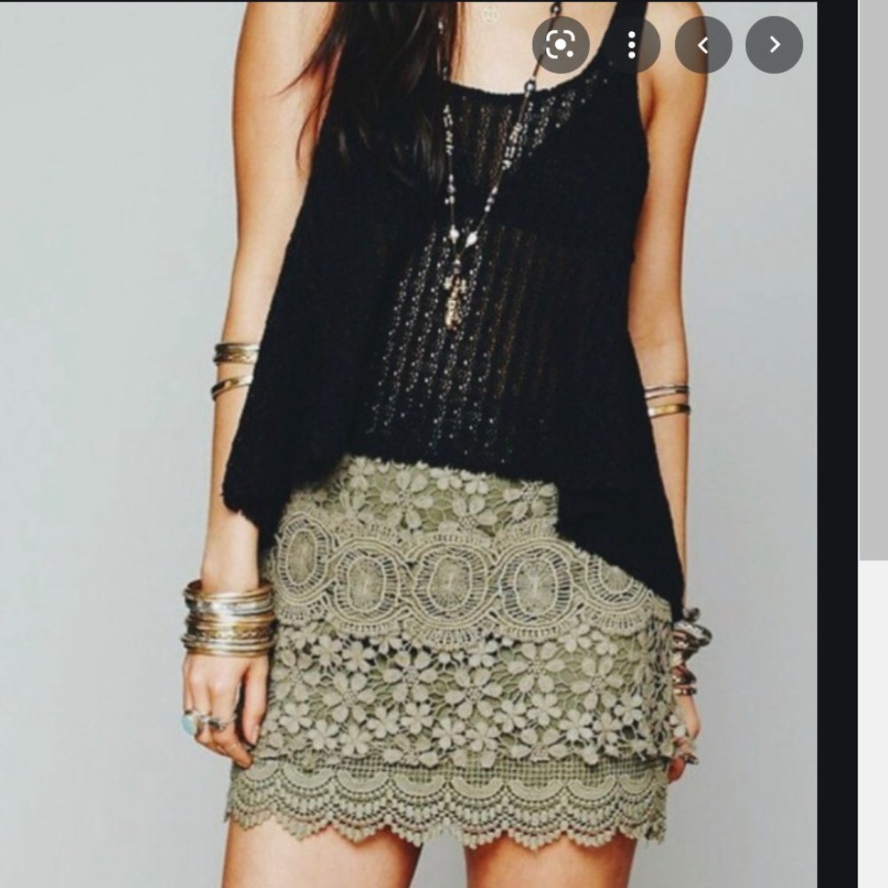 Free People Olive Green Crochet Mini Skirt